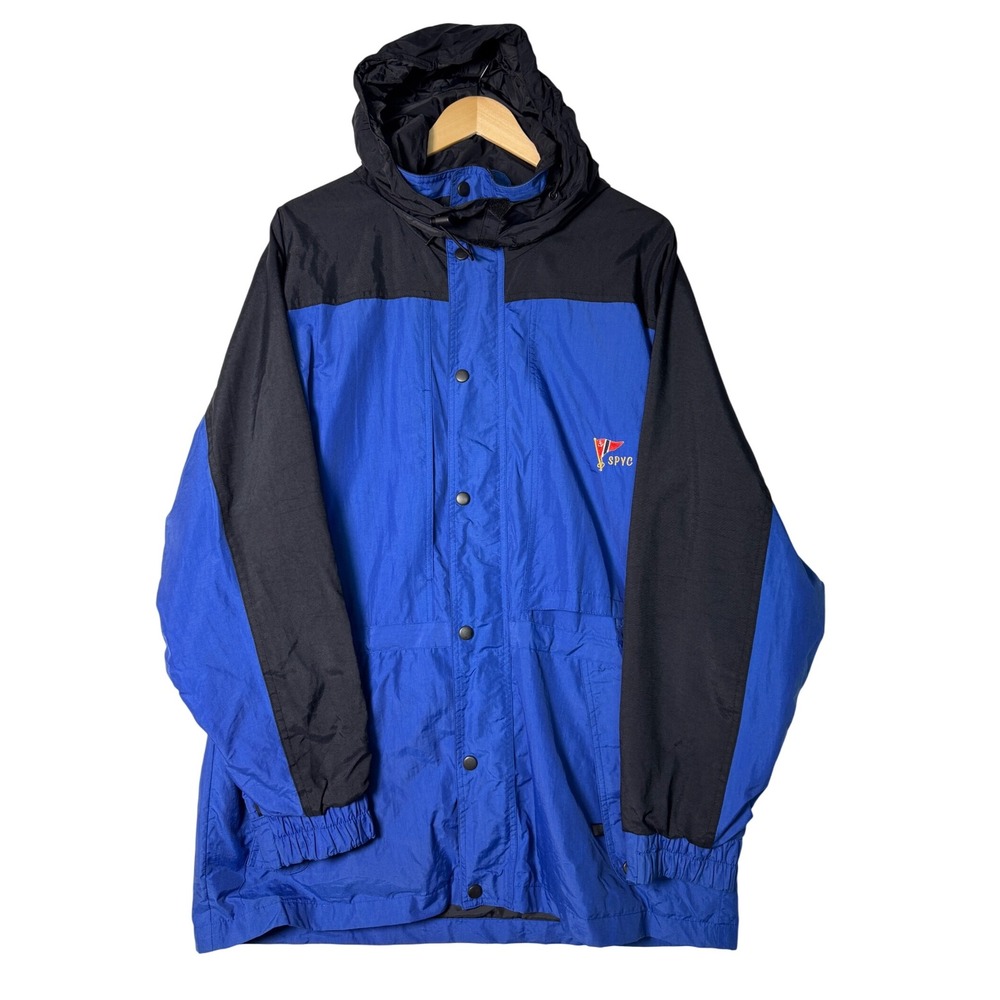 Vintage Luna Pier SPYC Sailing Jacket Mens‎ Medium Blue Black Hooded Windbreaker